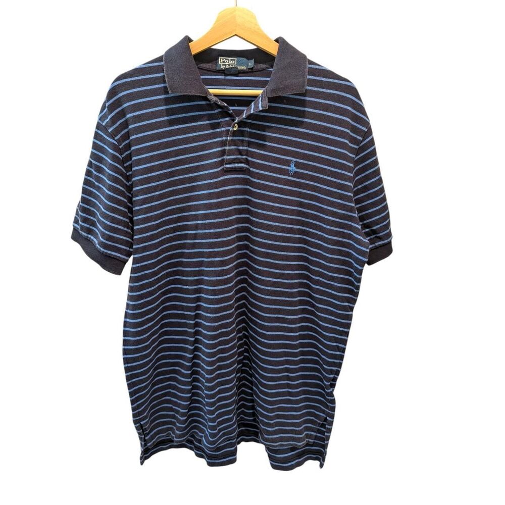 Vintage 90s Polo Ralph Lauren Striped Pique Polo Shirt Size Large Pony Preppy